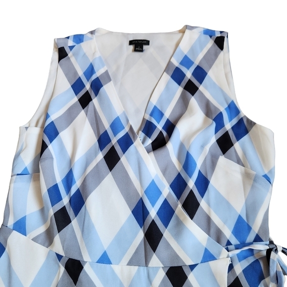 Ann Taylor size 4 blue white plaid midi wrap dress preppy festival ethereal - Picture 3 of 10